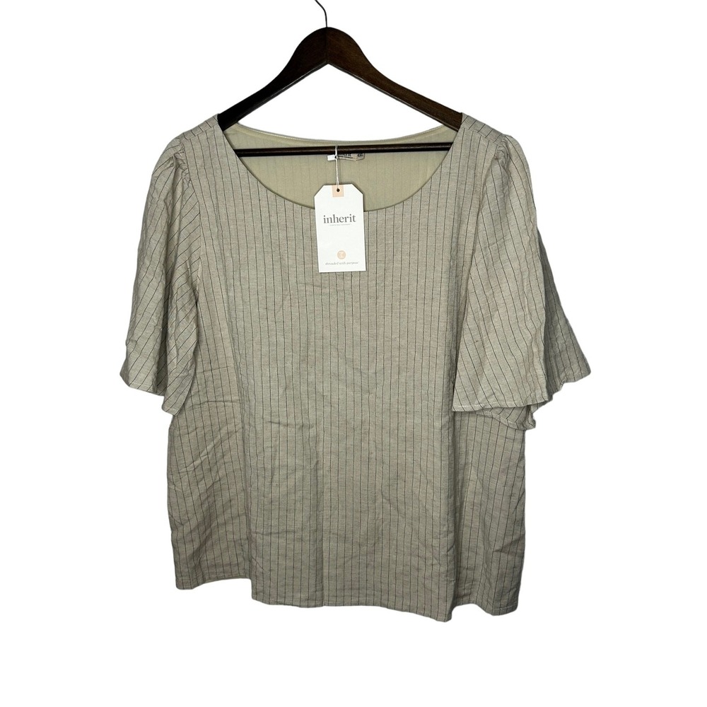 Inherit Clothing company womens 4x linen‎ blend top striped bell sleeve new